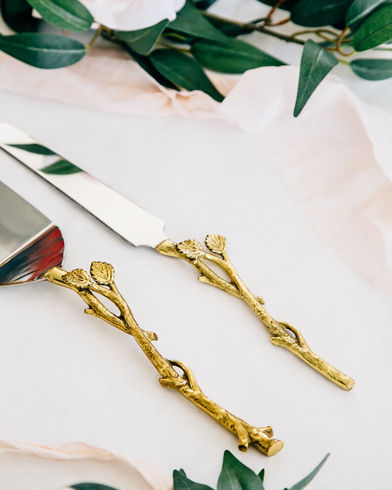Personalized Wedding Gold Leaf Cake Knife and Server Set Etsy