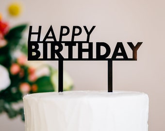 Happy Birthday Bold Cake Topper - 6" Laser Cut Acrylic or Wood Cake Topper, Happy Birthday Cake Topper, Birthday Cake Decoration
