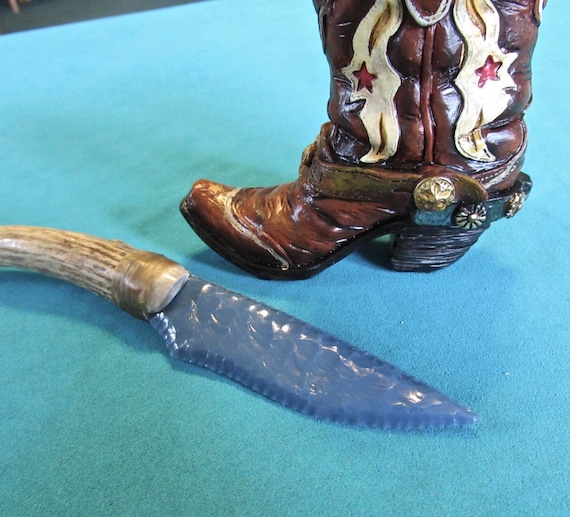 Custom Knapped Knife Stag Cowboy Boot Custom Knapped Knife Stag Cowboy Boot