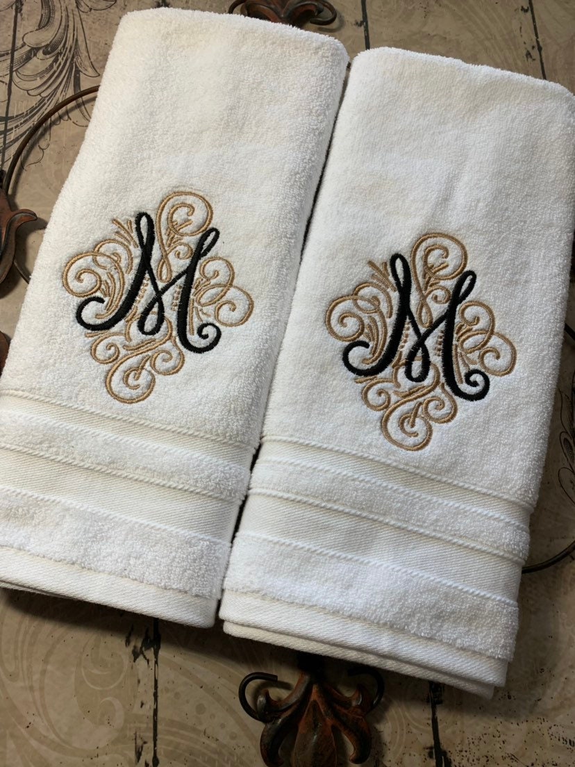 Monogrammed Luxury IVORY Bath Towel Set Hand Towels Wedding 