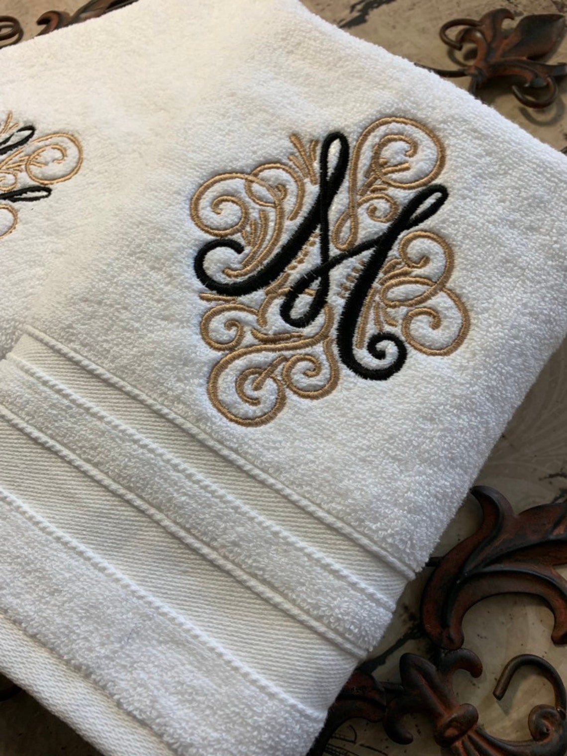 Monogrammed Luxury IVORY Bath Towel Set Hand Towels Wedding Etsy