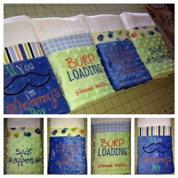 Items similar to Personalized Set of 4 Burp Cloths with Minky Fabric
