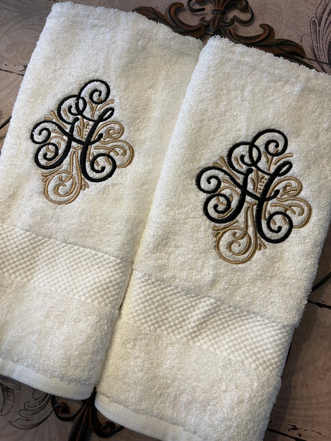 Monogrammed Luxury IVORY Bath Towel Set, Hand Towels, Wedding Gift