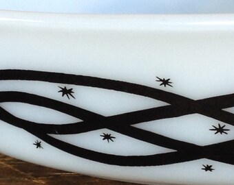 Vintage Pyrex Barbed Wire Divided Dish, Promotional Cinderella Serving Dish, Black and White Pyrex Dish Atomic Starburst