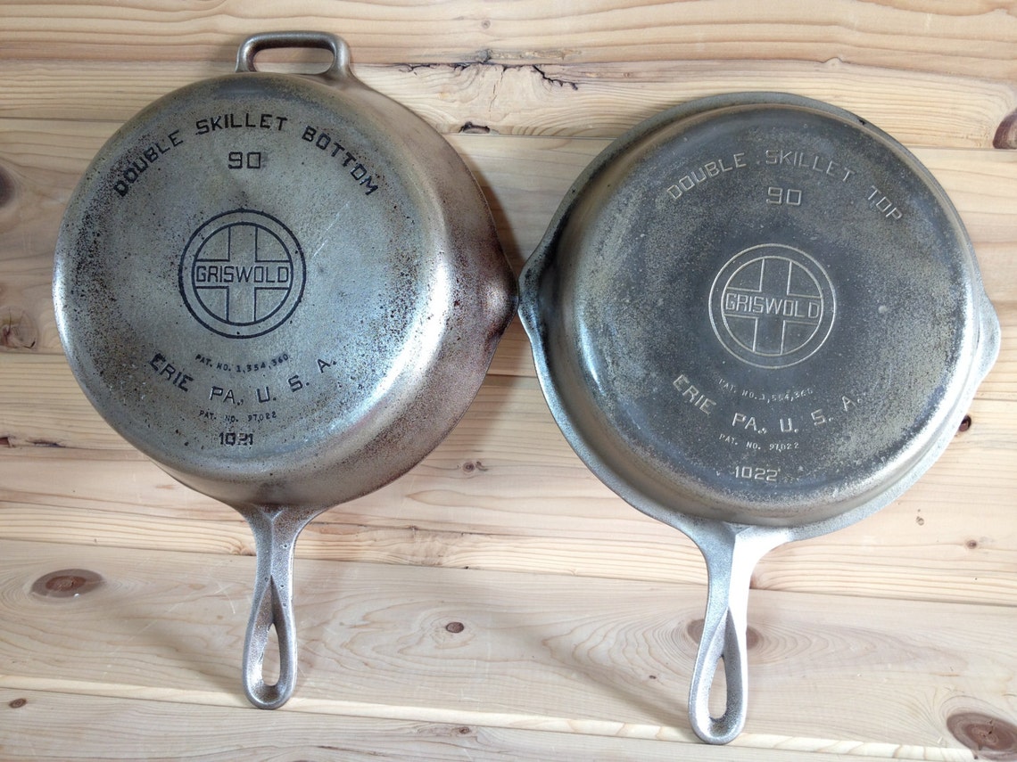 Griswold Cast Iron Double Skillet 90 1021 and 1022 Nickel Etsy