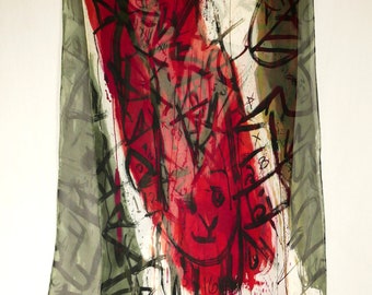 Scribbles and Scrawls! - Large Hand Painted Silk Chiffon Scarf