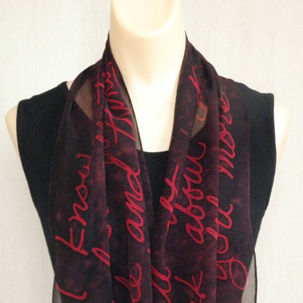 Beatles "In My Life" hand painted silk chiffon scarf in reds