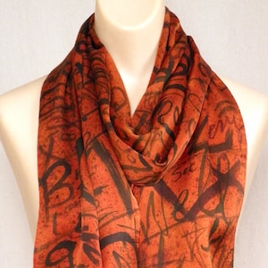 Sloppy Note Taker - Rust Hand Painted Silk Satin Scarf