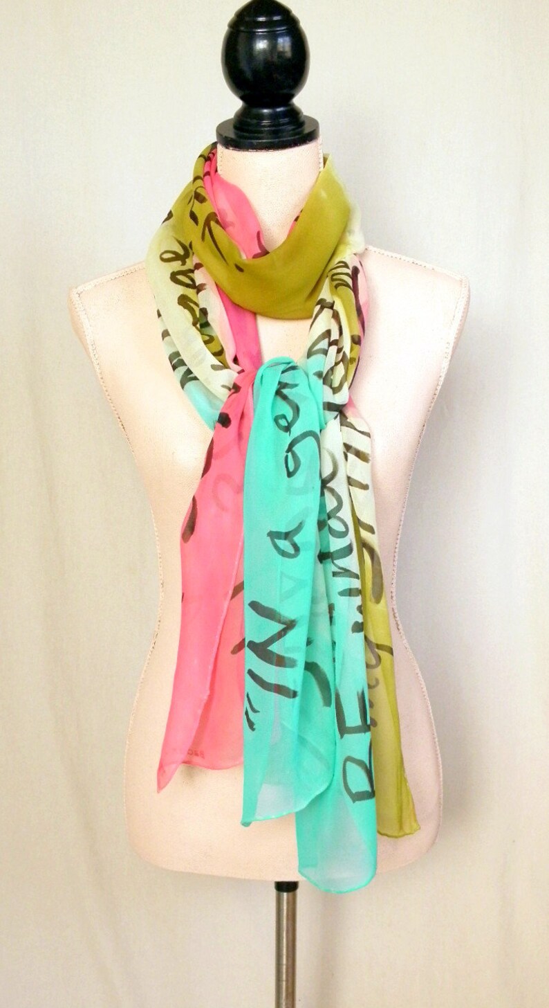 Inspirational Quotes Xlarge Hand Painted Silk Chiffon Scarf Etsy