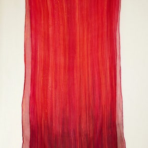 Ombre Crinkle Silk Chiffon Scarf Hand Painted Vibrant Streaked Corral to Bronze Red Ombre image 2