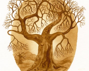 Coffee painted tree/ Giclee available