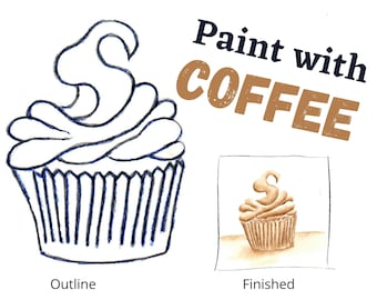 Paint with Coffee - Digital Template and Tutorial - Cupcake Lesson