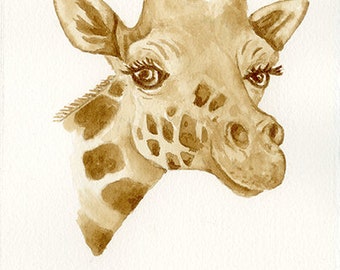 Giraffe painted with coffee / Giclee available