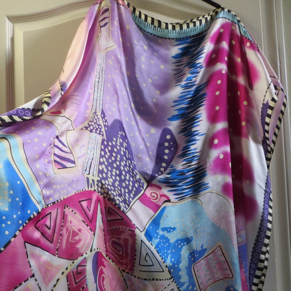 Abstract Print Silk Tunic,  Silk Blouse, Womens Silk Caftan, Silk Coverup