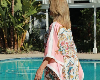 Designer Print Silk Caftan Silk Kaftan Long Silk Dress Silk Coverup Resort Wear Silk Beach Dress Swimsuit Coverup