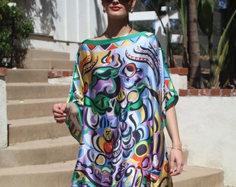 Colorful Exciting Silky Caftan/Dress Beach Coverup Womens Dresses Kaftans Multi Color Kaftan  Lounge Wear Silky Dresses
