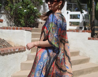Pretty Paisley Print Womens Tunic Dresses Tops Blouses Silky Dresses Tunic Beach Coverup Tunics