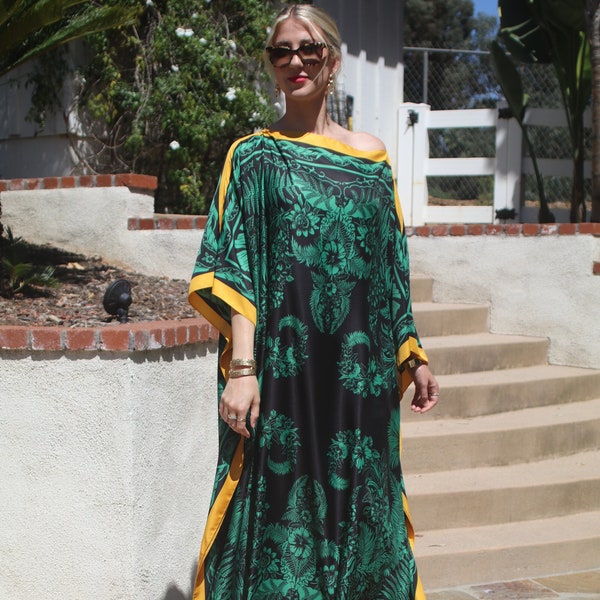 Emerald Green Metallic Pumpkin Silk Women Plus Size Luxury Kaftan