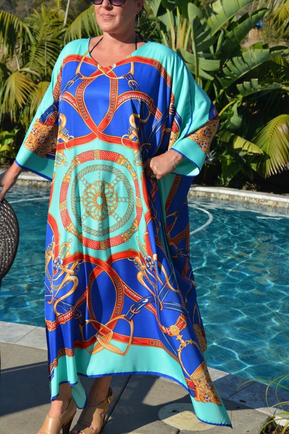 Caftán de seda para mujer Kaftan de seda Vestido de playa de seda Vestidos  largos Túnicas Kaftan azules -  México