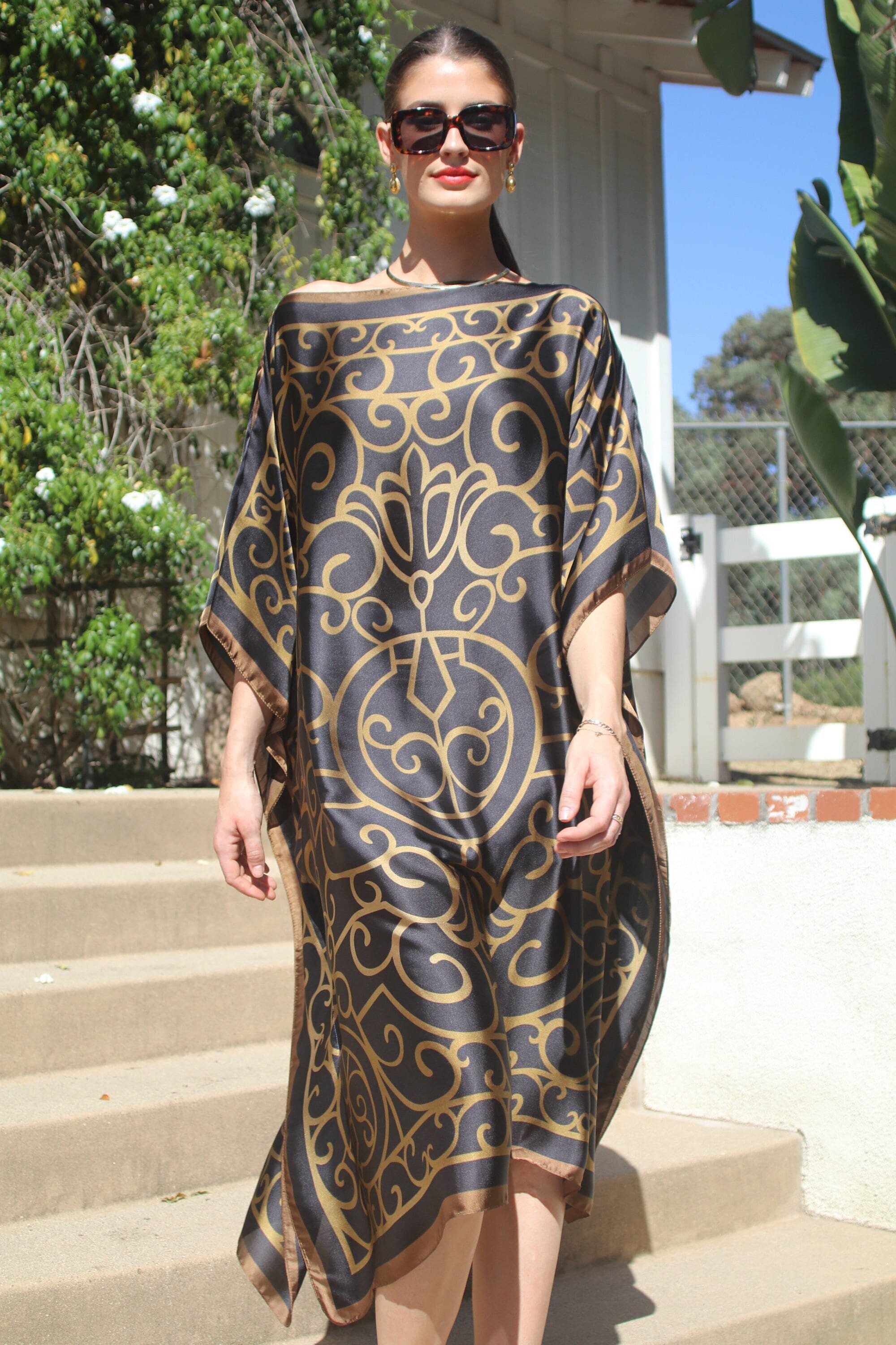 Grill Print Womens Caftans Tunics Kaftans Dresses Coverups Lounge Wear Resort Wear Beach Coverup Silky Dress