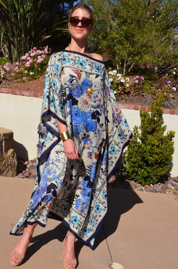 Designer Border Print Floral  Kaftan Floral Caftan Womens Caftans Long  dresses Resort Wear Beach Coverup