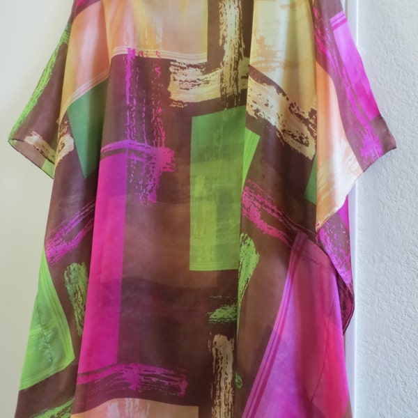 Modern Print Silk Caftan,  Womens Silk Tunic,  Silk Dress,  Silk Coverup,  Plus Size,  Silk Kaftan