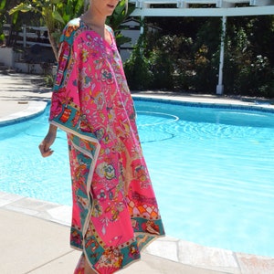 Designer Print Silk Caftan, Womens Caftans Silk Caftan Silk Beach Dress ...