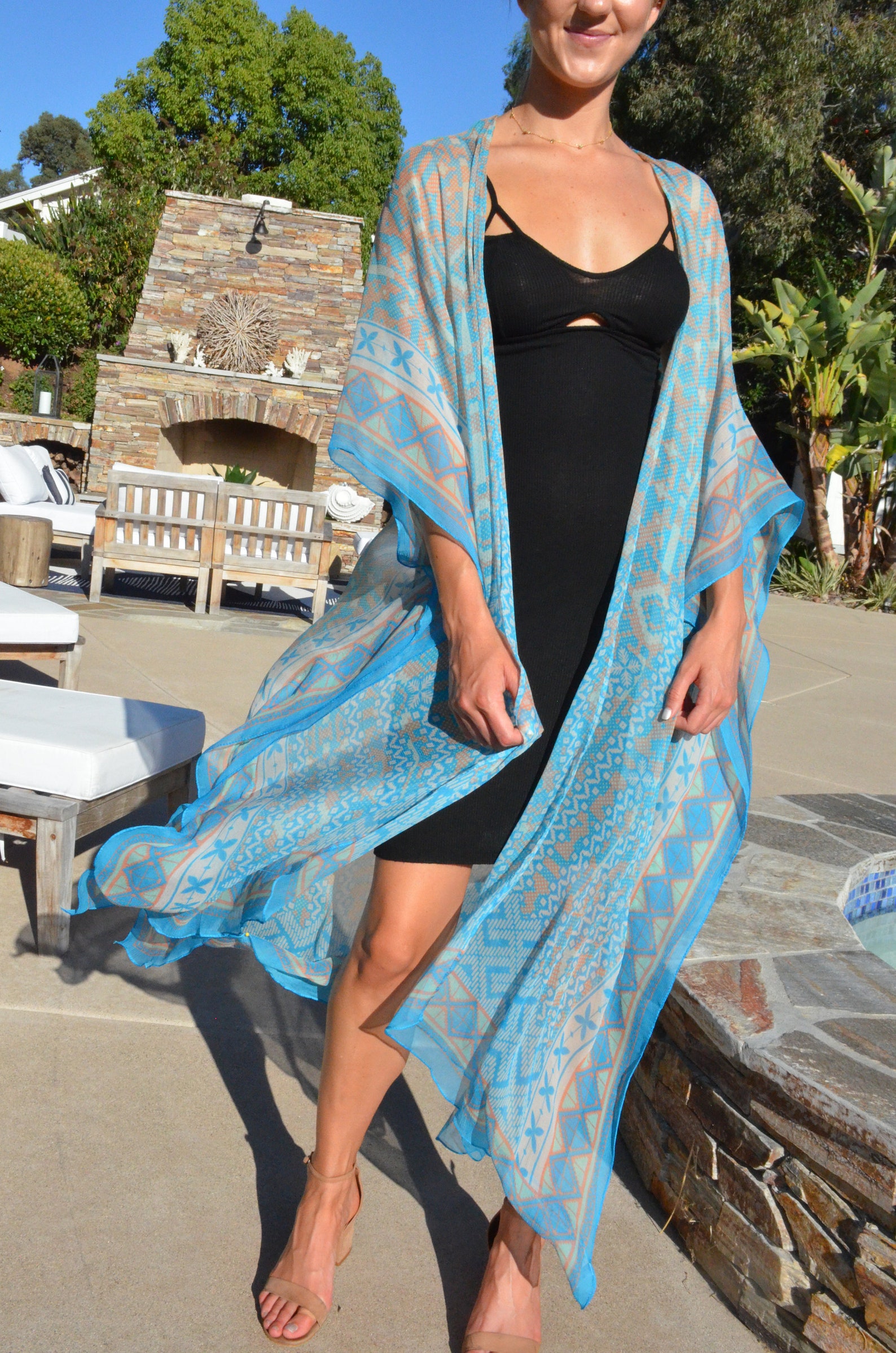Turquoise Blue Sheer Silk Kimono Womens Kimonos Silk Coverup Etsy