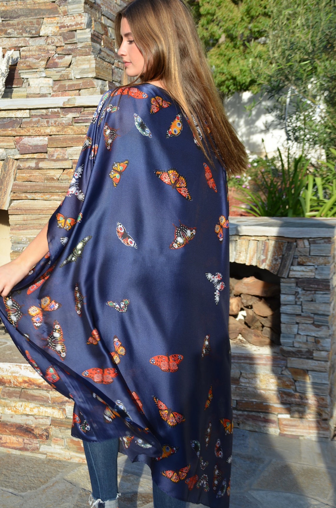 Butterfly Motif Caftan Dress (One Size)