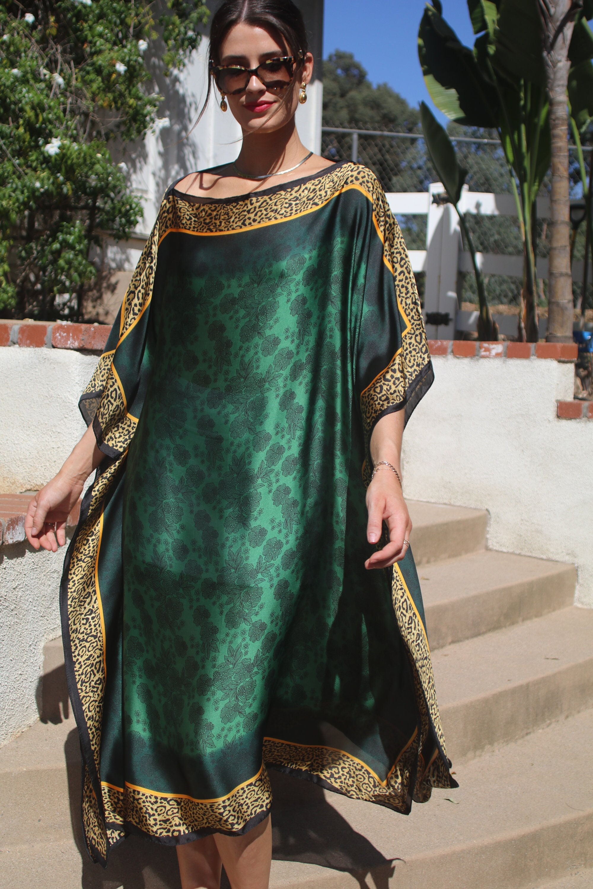 slim fit dress slacks Vintage 1960s Green Abstract Print Cotton Short Tunic Dress, S/M main image 1