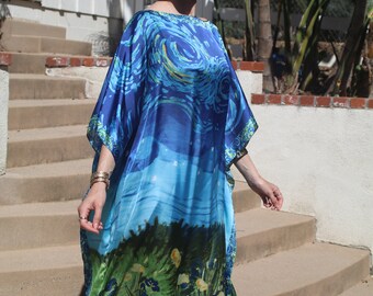 Artistic Print Womens Kaftan Tunic Dress Coverup Lounge Wear Resort Wear Summer Dress