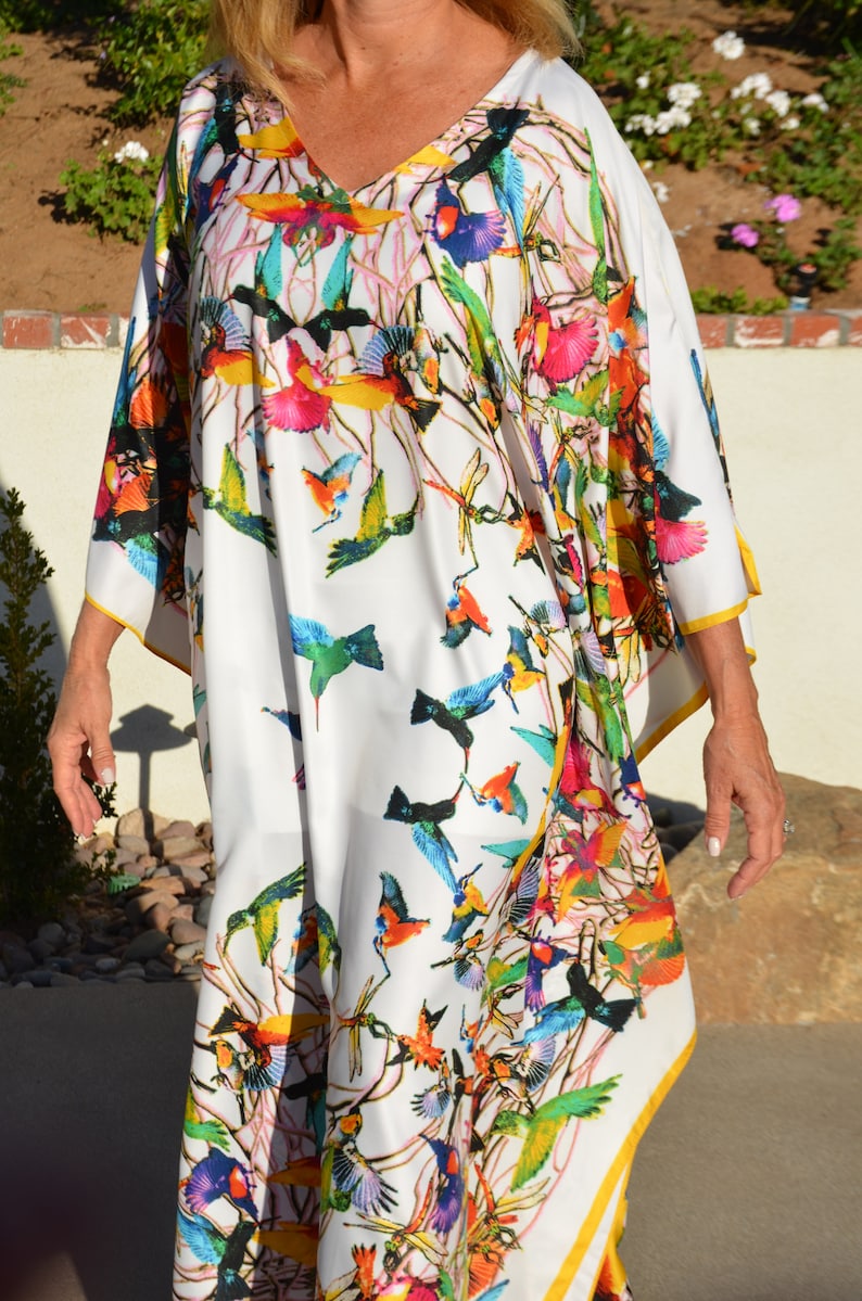 Colorful Birds Silk Caftan Silk Kaftan Womens Caftans Beach Etsy