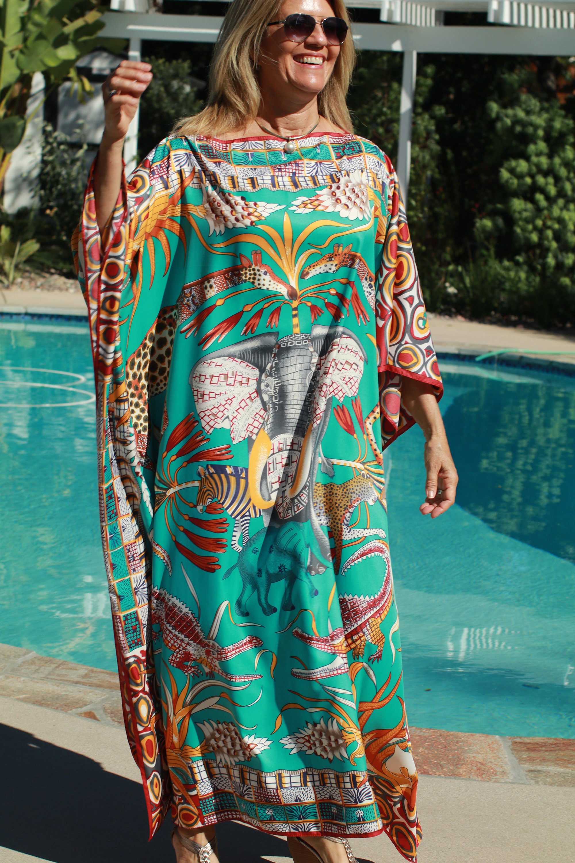 Spectacular Jungle Print Silk Caftan 