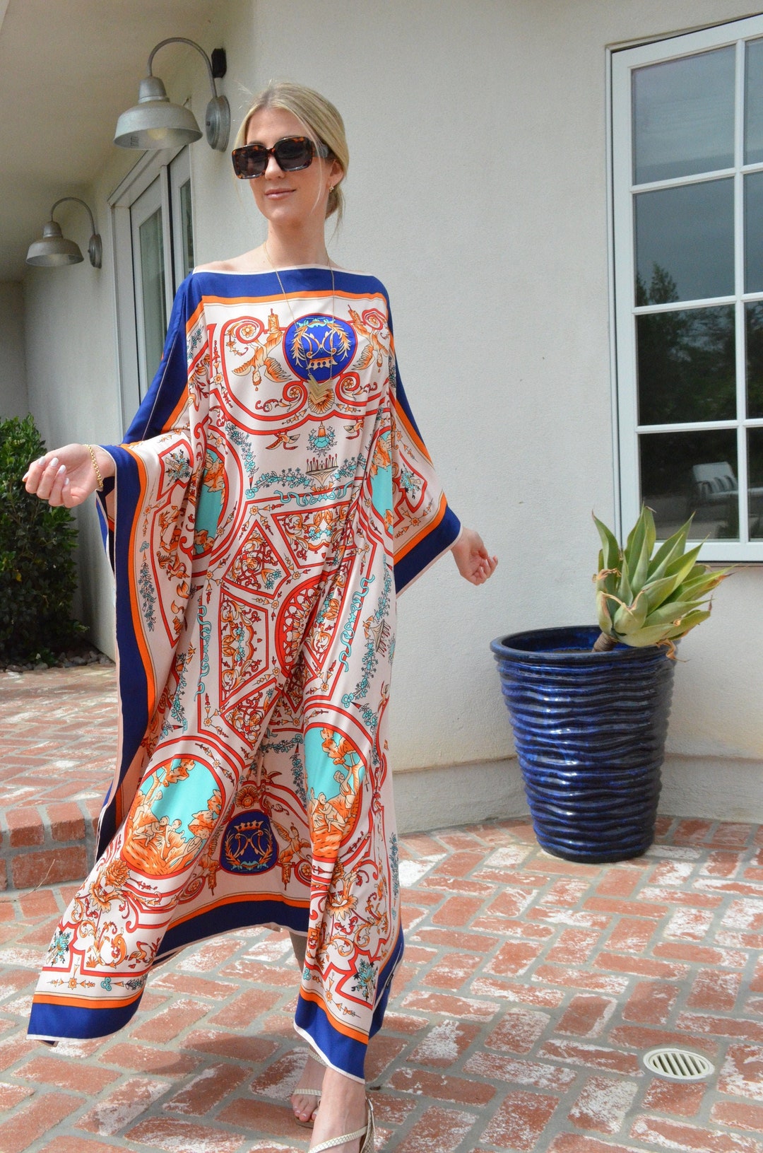 Washed Poly Silk Mock Neck Caftan Jumpsuit main image 1
