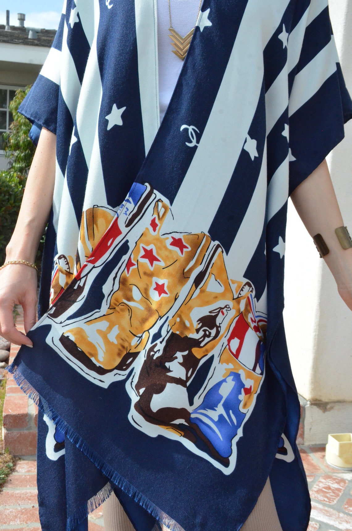 Designer Print Navy Blue and White Stripe Kimono Womens Wrap Etsy