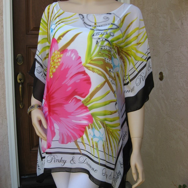 Hibiscus Swimsuit  Coverup,  Flower Tunic,  Womens Blouse,  Caftan