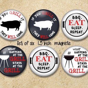 Aimants pour barbecue, cadeau Grill Master, décoration pour réfrigérateur (Ensemble de 6)