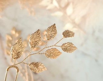 Épingles à cheveux de mariée minimalistes et délicates feuilles d'or | Épingles à cheveux de demoiselle d'honneur | Coiffe de mariée feuille d'or | Accessoire pour cheveux de mariage | millésime