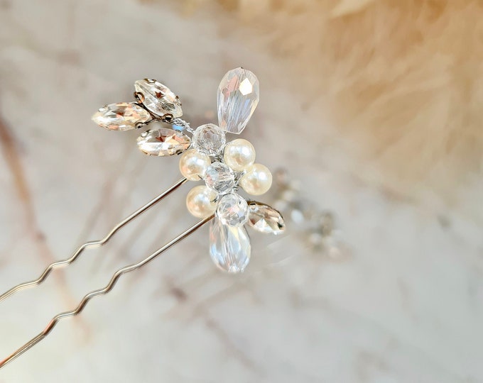 Featured listing image: Silver Cluster Rhinestone Crystal Bridal Hair Pins | Bridesmaid Hair Pins | Crystal Bridal Headpiece | Wedding Hair Accessory |Vintage Style