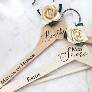 Cream Rose Personalised wedding hangers, Bridal party gift, Maid of Honour dress hanger, Bridesmaid wedding hangers, Wedding day hanger