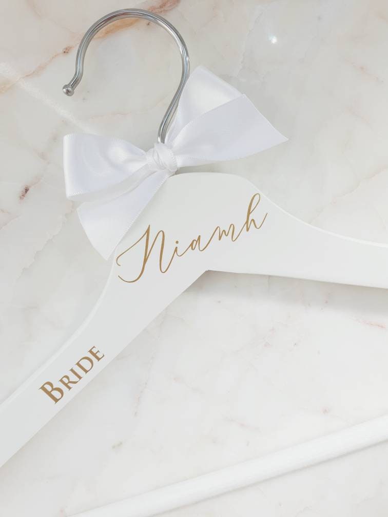 White Bow Personalised wedding hangers, Bridal party gift, Maid of