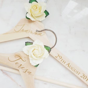 Ivory/Cream Rose Personalised wedding hangers, Bridal party gift, Maid of Honour dress hanger,Bridesmaid wedding hangers, Wedding day hanger image 4