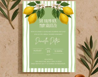 Italian Lemon Bridal Shower Invitation, Amalfi Coast Theme (Editable Digital Template - Canva)
