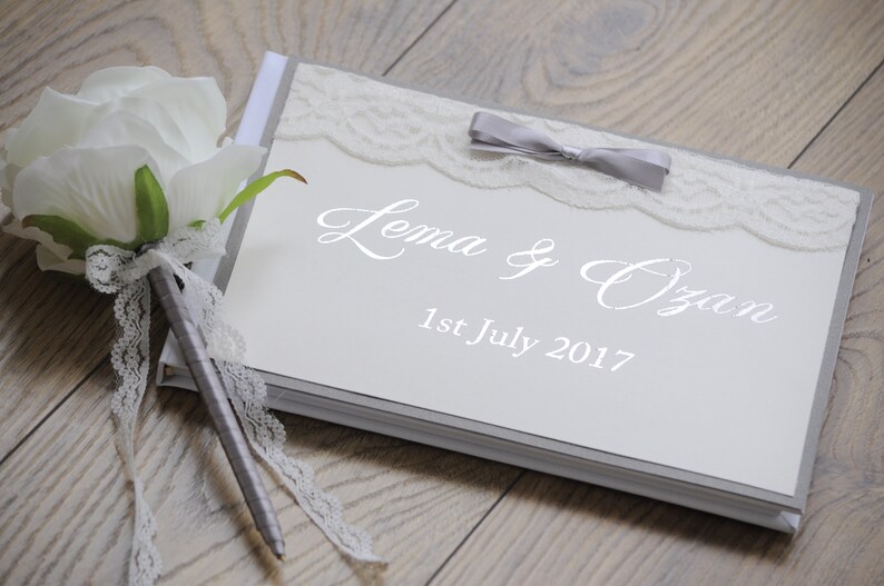 Grey Silver Foil Guestbook with Handmade Pen