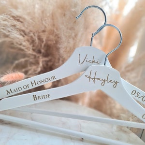 NewPersonalised Wedding Hangers White Hangers Bridesmaid gift Gifts for Bride Wedding Bridesmaid Gift Bride Hanger image 1