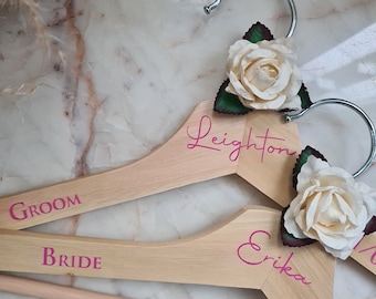 New! White Rose Personalised Wedding Hangers | White Hangers | Bridesmaid gift | Gifts for Bride | Wedding | Bridesmaid Gift | Bride Hanger