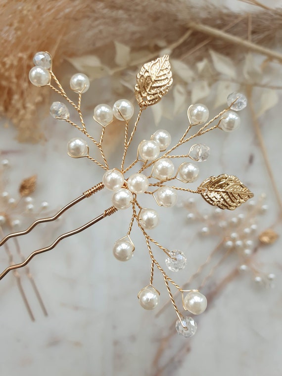 “Eve” Beautiful Gold Leaf Nature Boho Hairpins Rose Gold Leaf Wedding Hair Comb, Floral Bridal Headpiece - Etsy main image 3