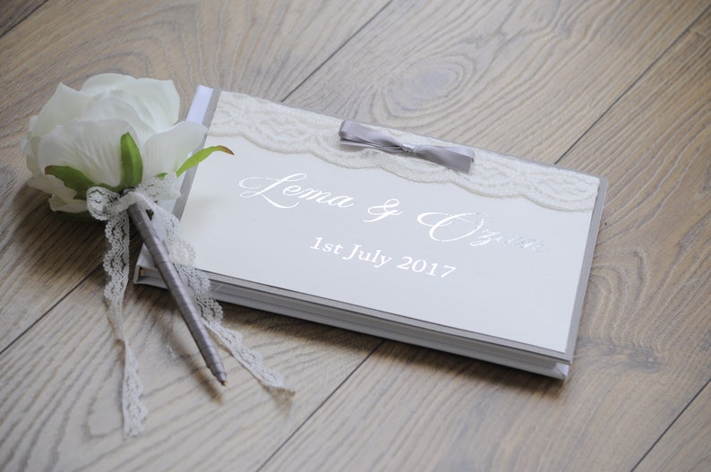 Grey Silver Foil Guestbook with Handmade Pen