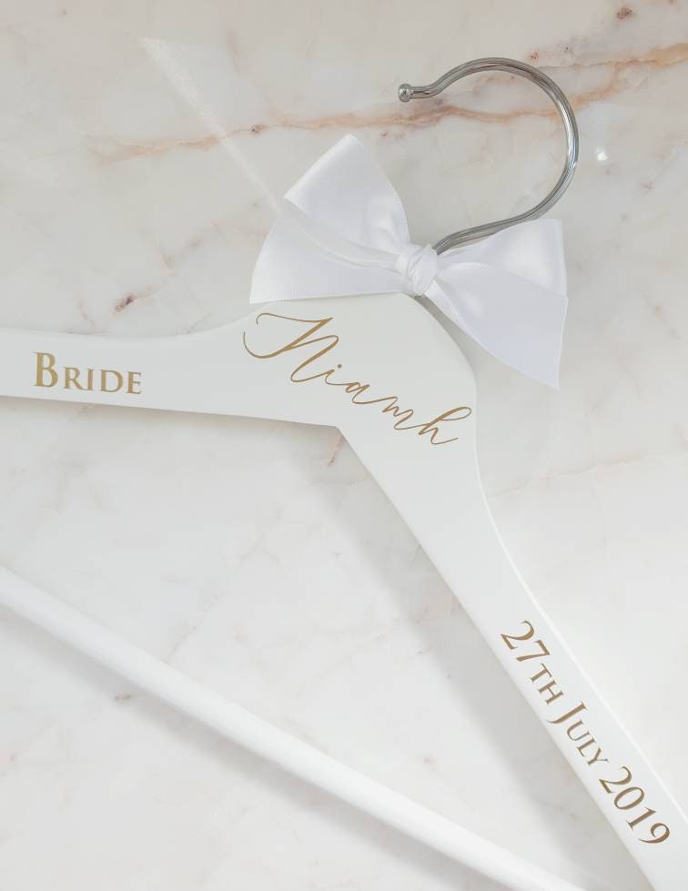 White Bow Personalised wedding hangers, Bridal party gift, Maid of