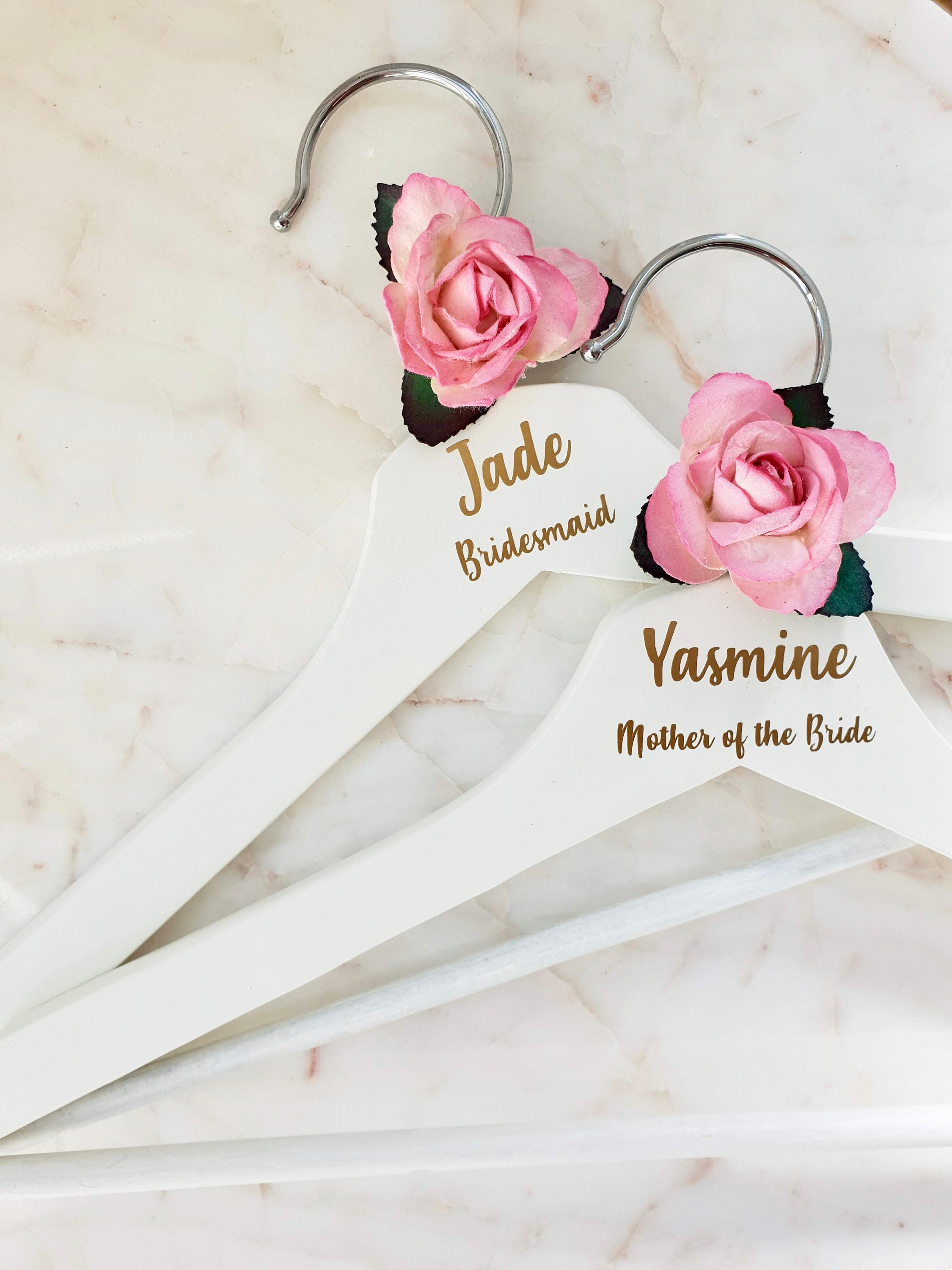 New! Pink Rose Personalised wedding hangers, Bridal party gift, Maid of